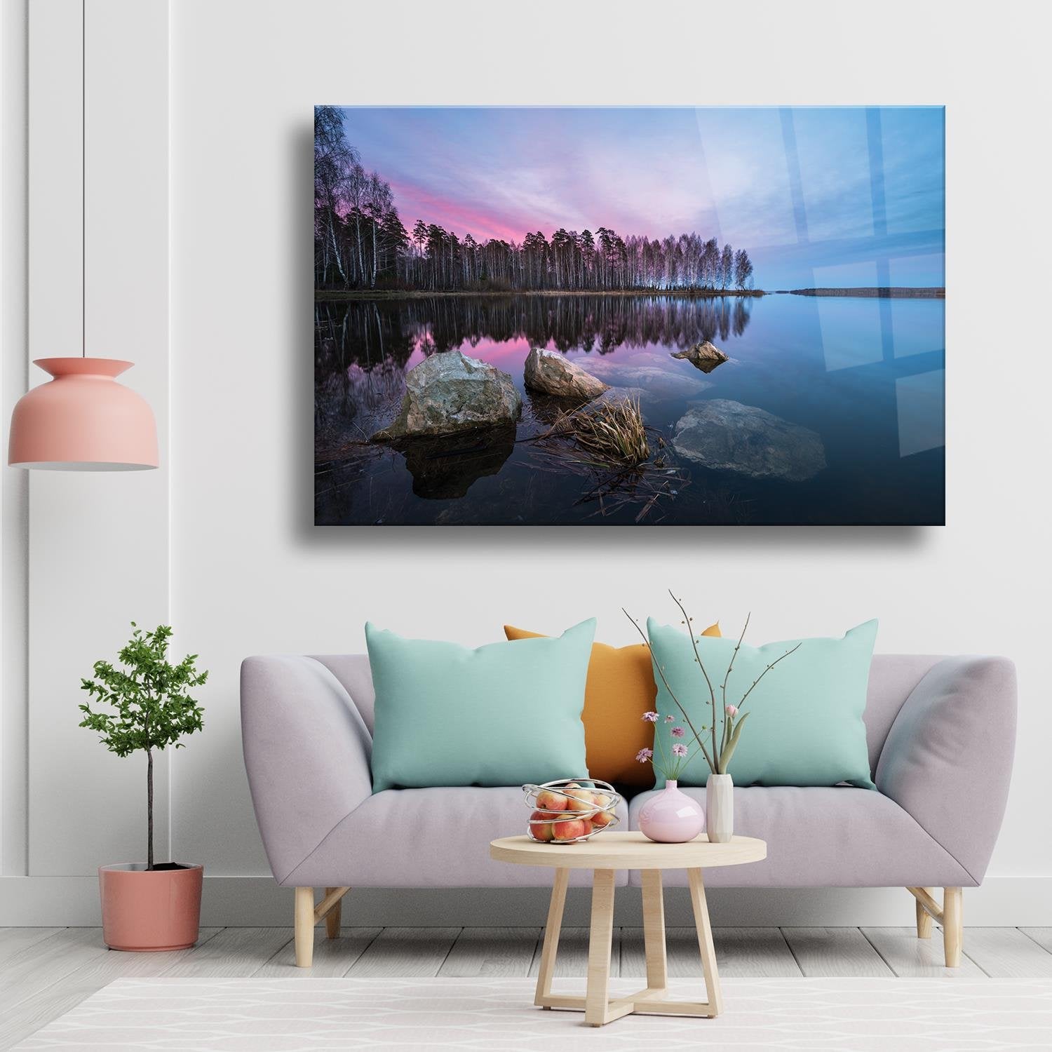 Göl Manzarası Temalı Cam Tablo