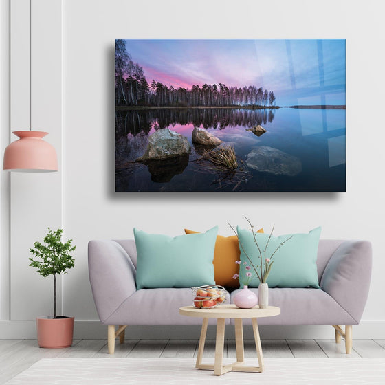 Göl Manzarası Temalı Cam Tablo