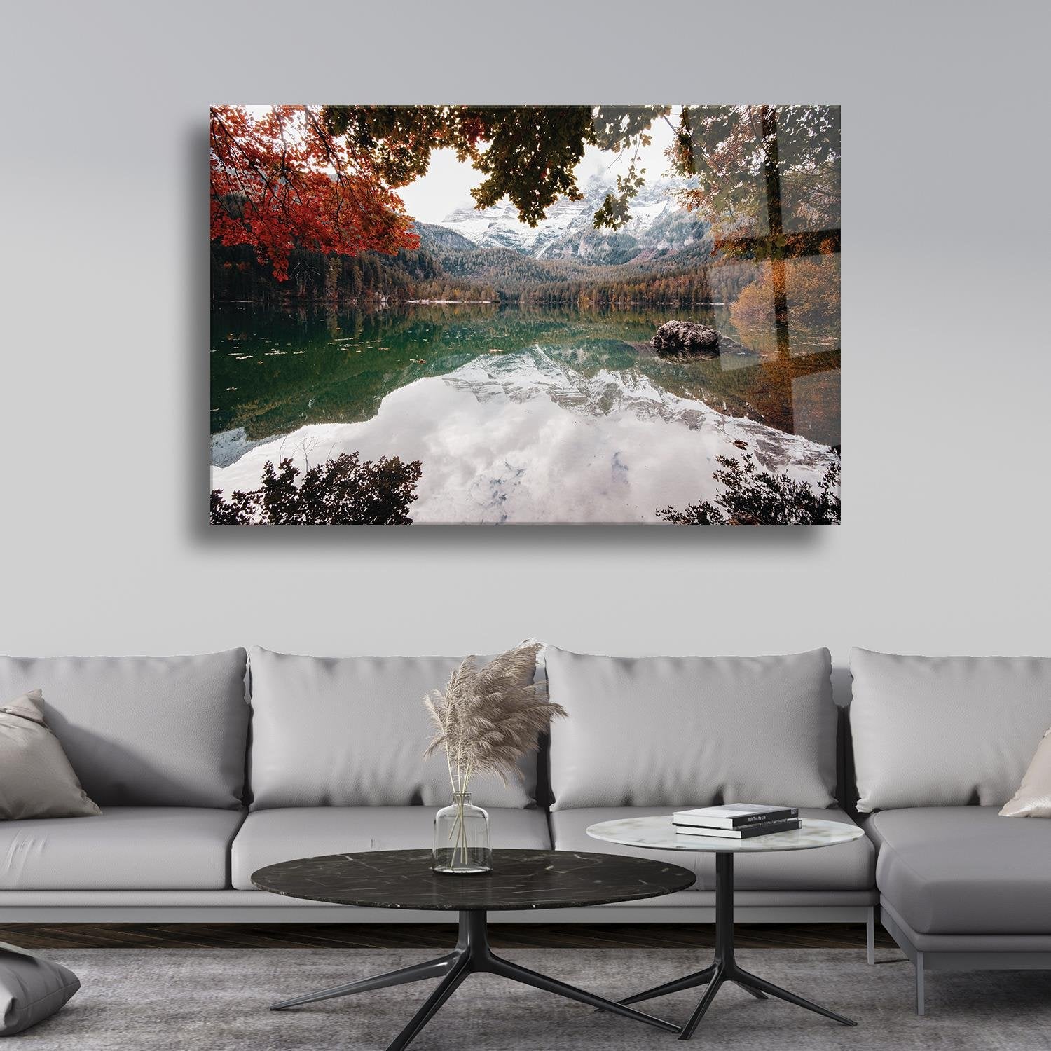 Göl Ve Sonbahar Temalı Cam Tablo