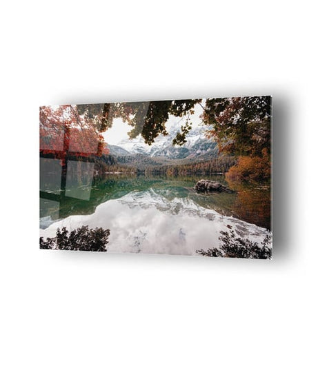 Göl Ve Sonbahar Temalı Cam Tablo