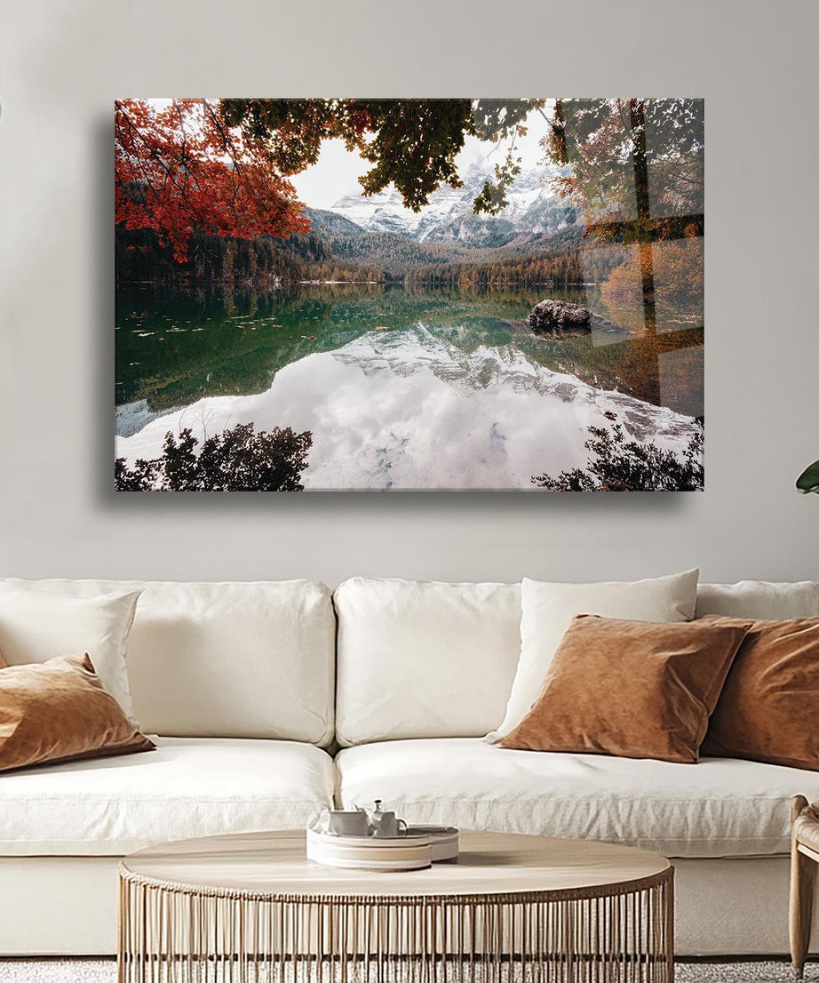 Göl Ve Sonbahar Temalı Cam Tablo