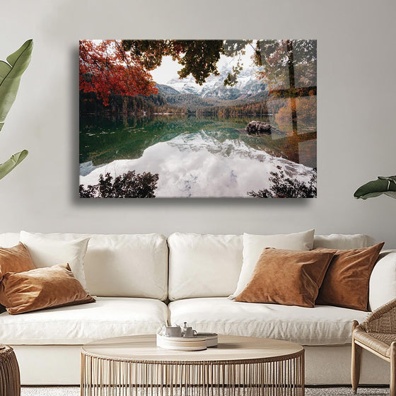 Göl Ve Sonbahar Temalı Cam Tablo