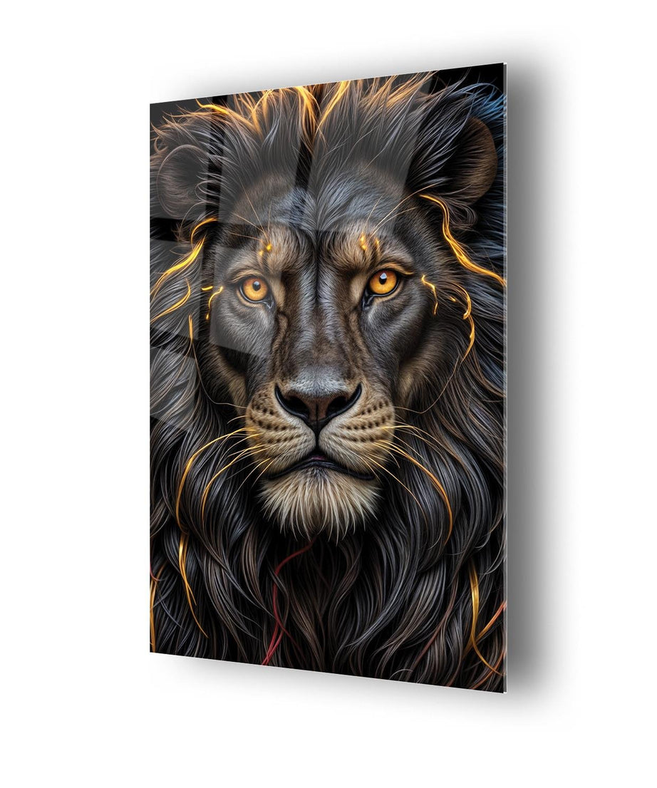 Gold Aslan Portre Temalı Cam Tablo