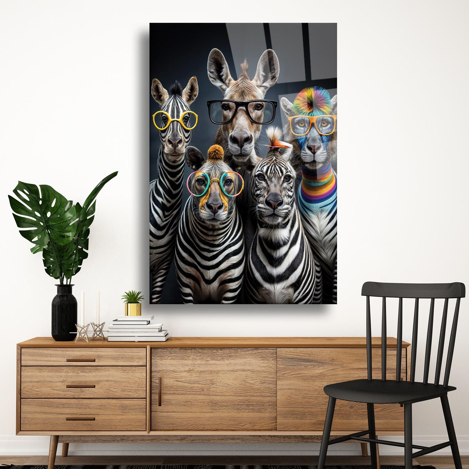 Gözlüklü Zebralar Temalı Dayanıklı Cam Tablo