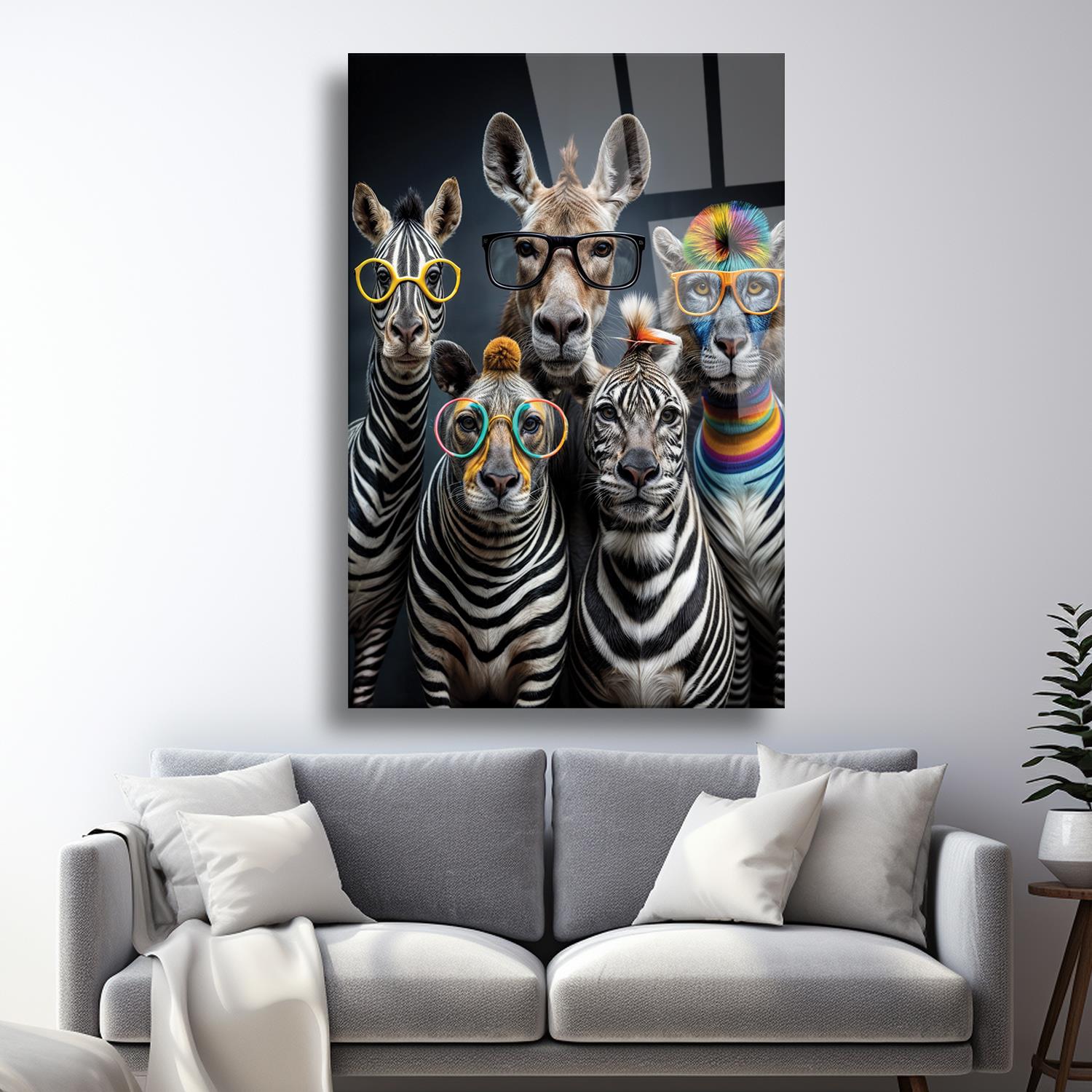 Gözlüklü Zebralar Temalı Dayanıklı Cam Tablo