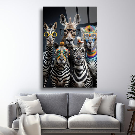 Gözlüklü Zebralar Temalı Dayanıklı Cam Tablo