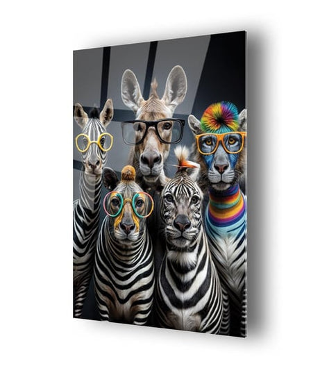 Gözlüklü Zebralar Temalı Dayanıklı Cam Tablo