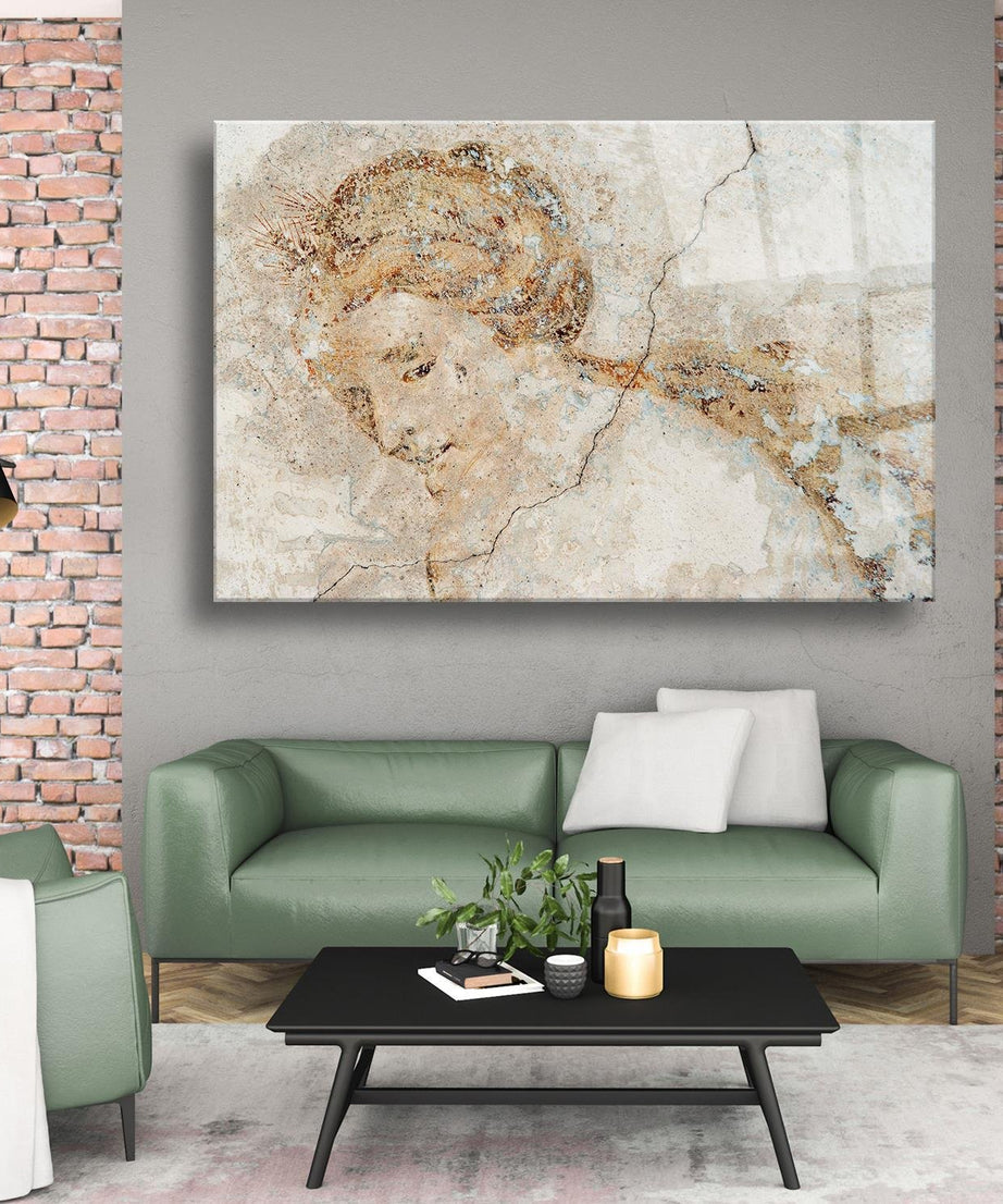 Heykel Taş Kadın Temalı Cam Tablo