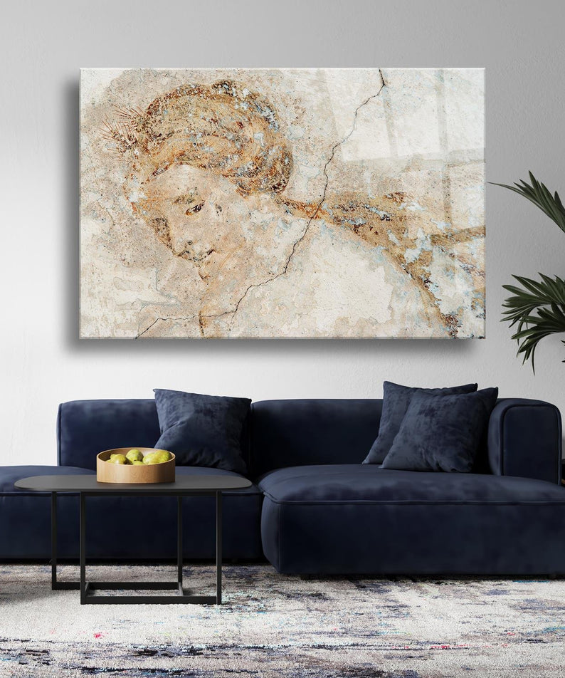 Heykel Taş Kadın Temalı Cam Tablo