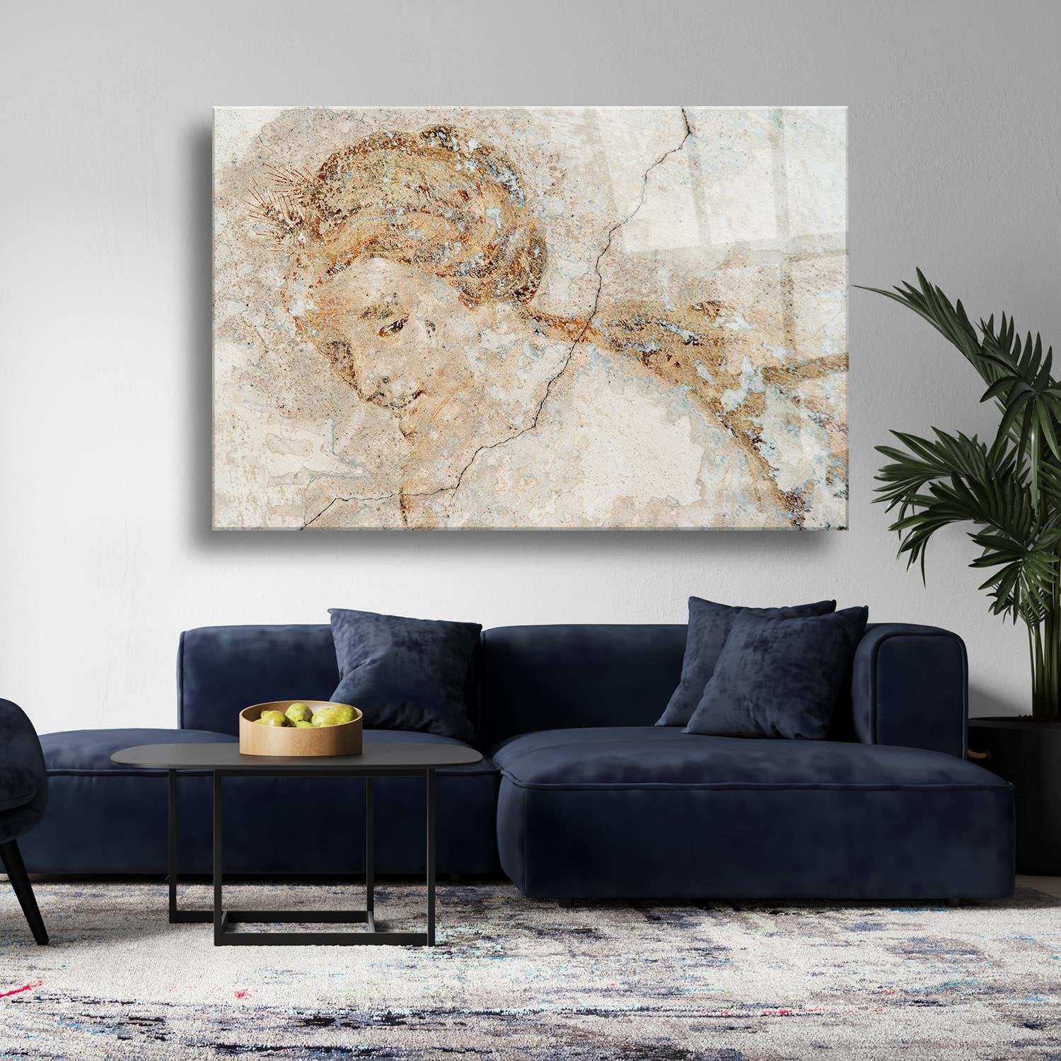 Heykel Taş Kadın Temalı Cam Tablo