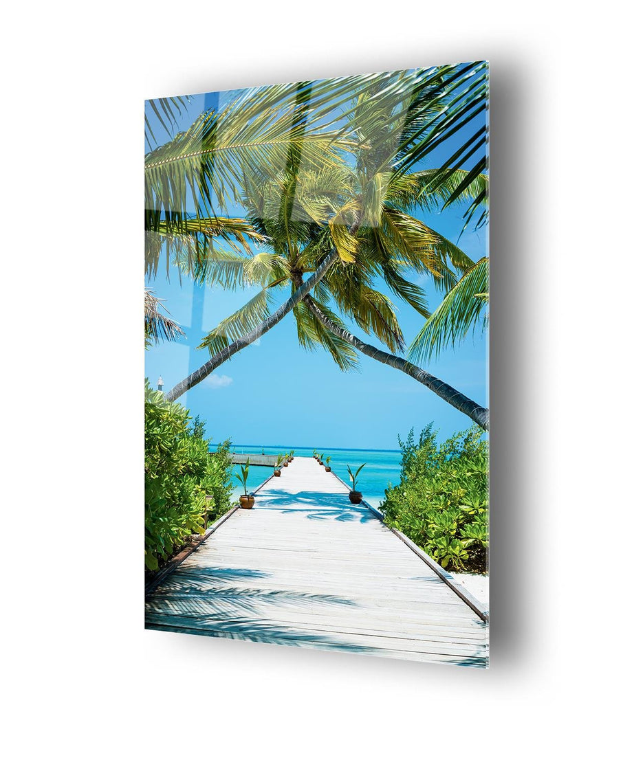 İskele Ve Palmiye Temalı Cam Tablo