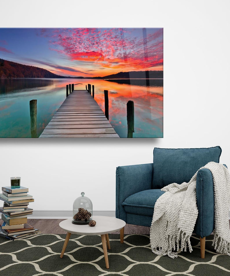 Kızıl Bulutlar Gün Batımı Temalı Cam Tablo