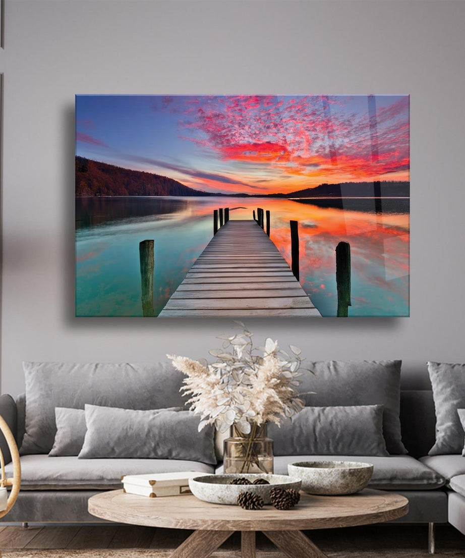 Kızıl Bulutlar Gün Batımı Temalı Cam Tablo