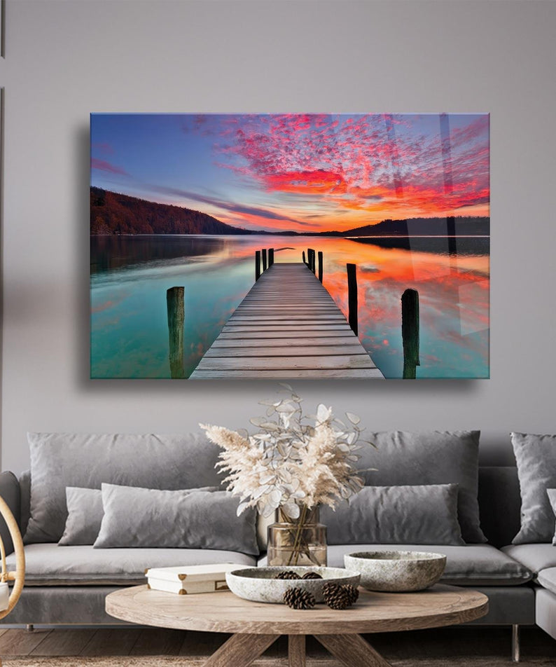 Kızıl Bulutlar Gün Batımı Temalı Cam Tablo