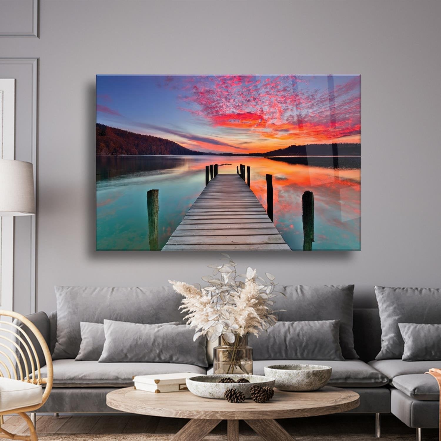 Kızıl Bulutlar Gün Batımı Temalı Cam Tablo