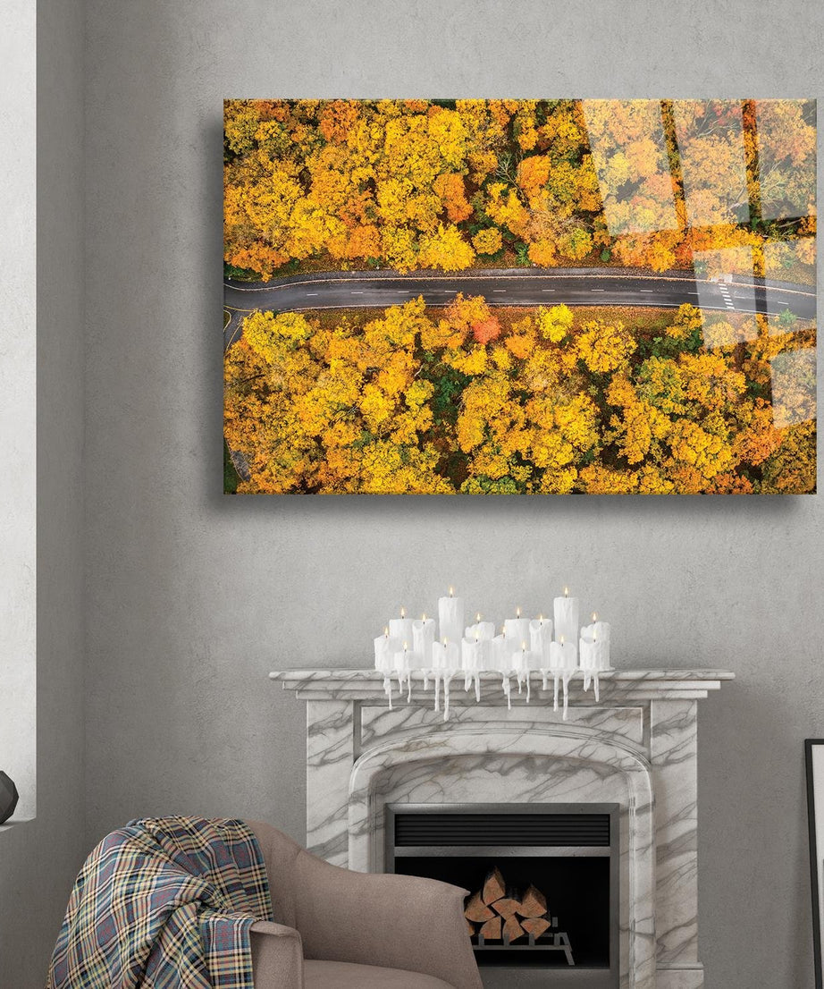 Kuşbakışı Görünümü Sonbahar Temalı Cam Tablo