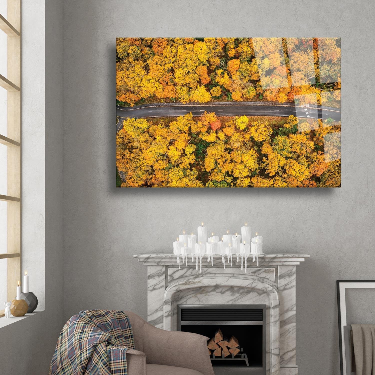 Kuşbakışı Görünümü Sonbahar Temalı Cam Tablo