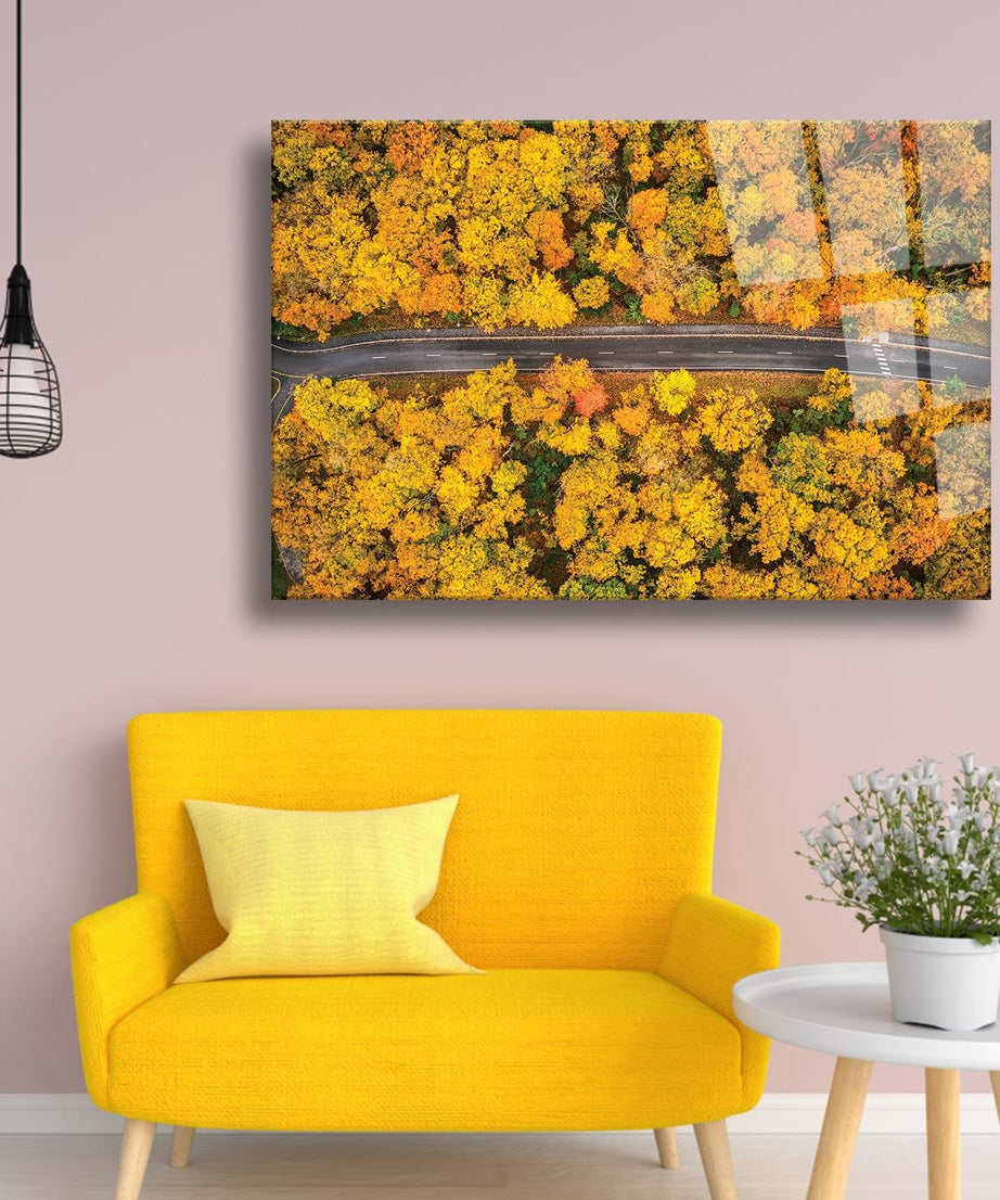 Kuşbakışı Görünümü Sonbahar Temalı Cam Tablo