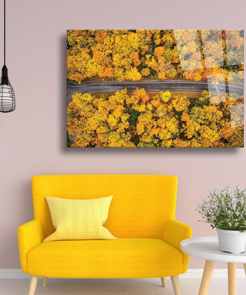 Kuşbakışı Görünümü Sonbahar Temalı Cam Tablo