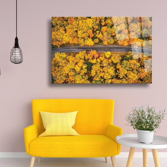 Kuşbakışı Görünümü Sonbahar Temalı Cam Tablo