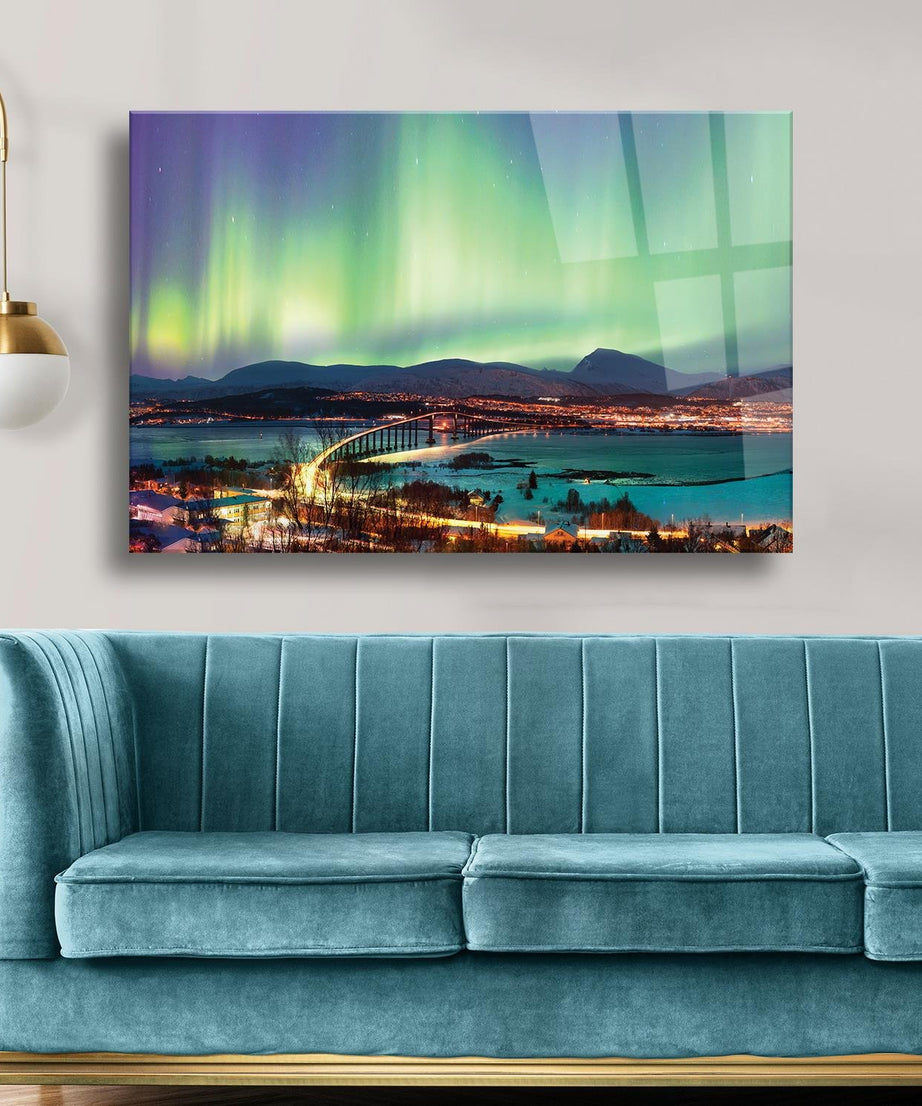 Kuzey Işıkları Temalı Cam Tablo