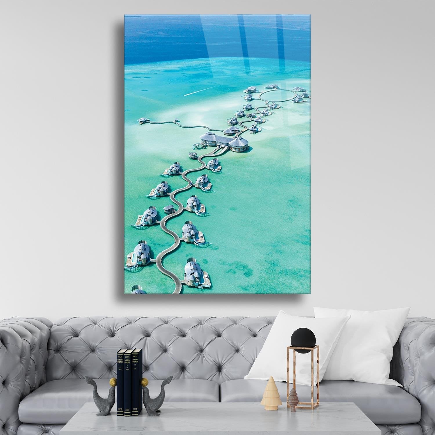 Maldiv Temalı Cam Tablo