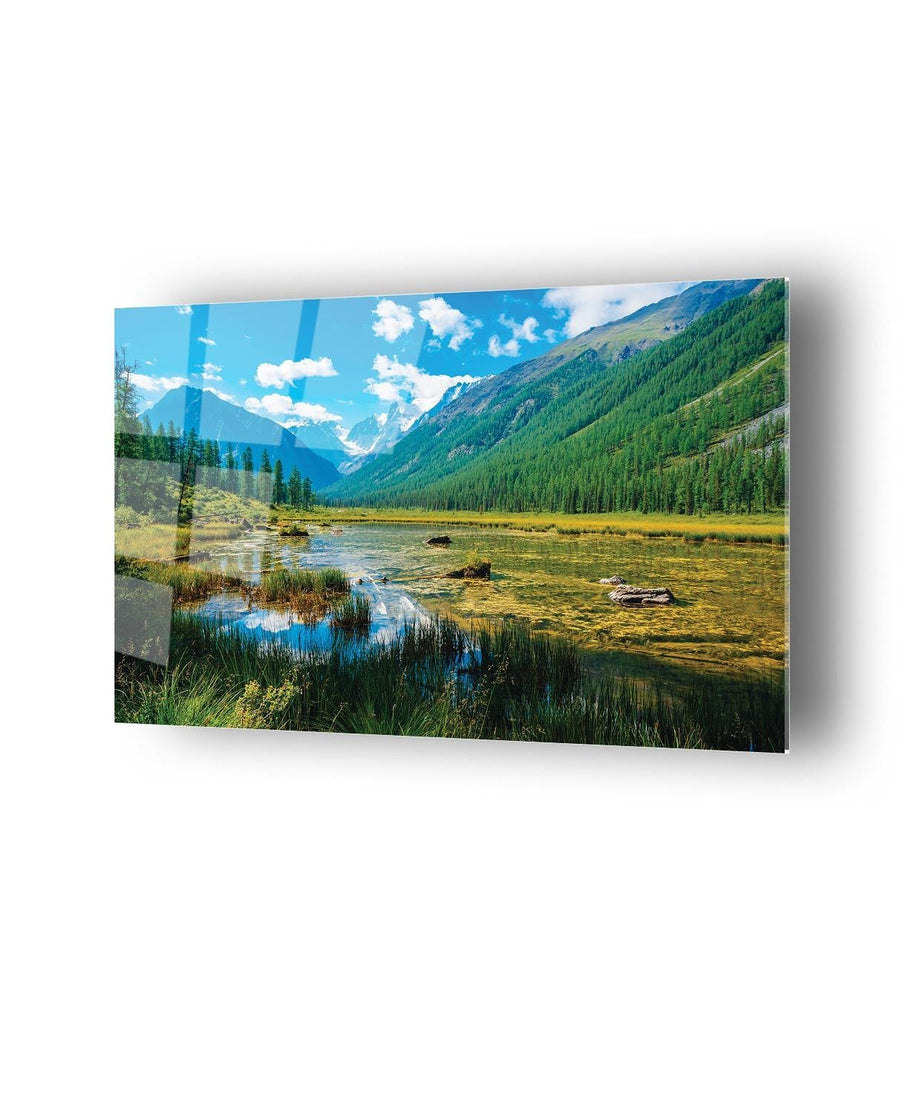 Manzara Orman Ve Nehir Temalı Cam Tablo