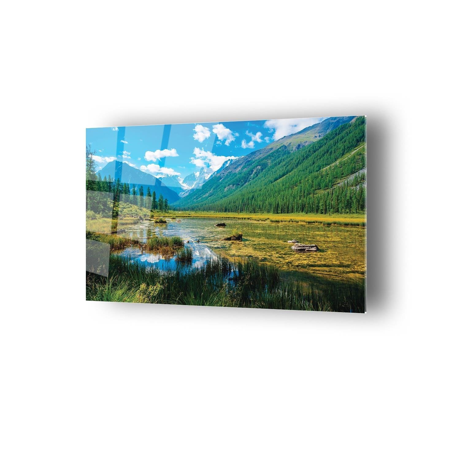 Manzara Orman Ve Nehir Temalı Cam Tablo