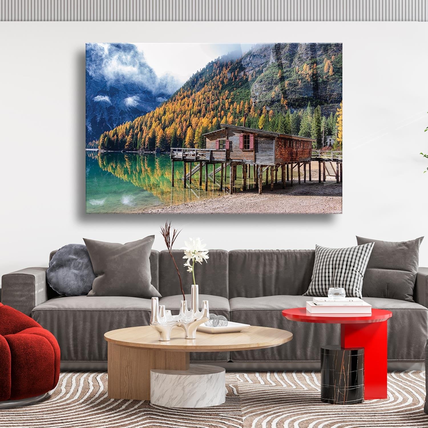 Manzaralı Ahşap Ev Temalı Cam Tablo