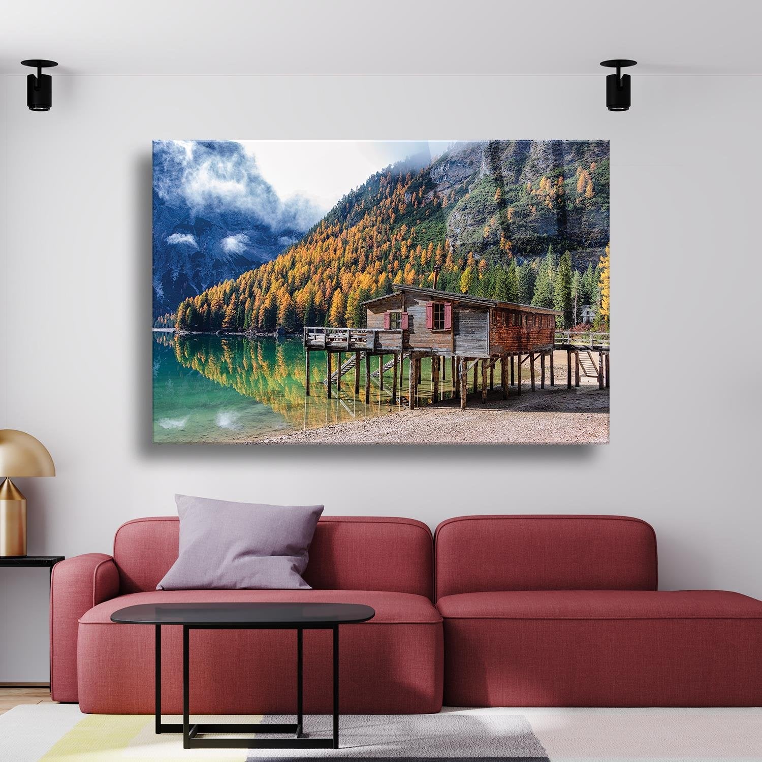 Manzaralı Ahşap Ev Temalı Cam Tablo