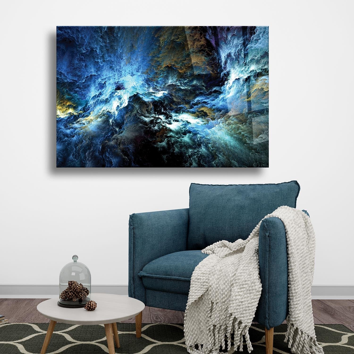 Mavi Dalgalar Temalı Dayanıklı Cam Tablo