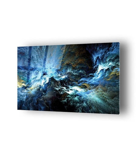 Mavi Dalgalar Temalı Dayanıklı Cam Tablo