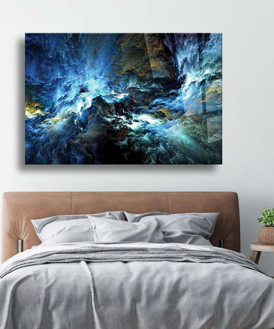 Mavi Dalgalar Temalı Dayanıklı Cam Tablo