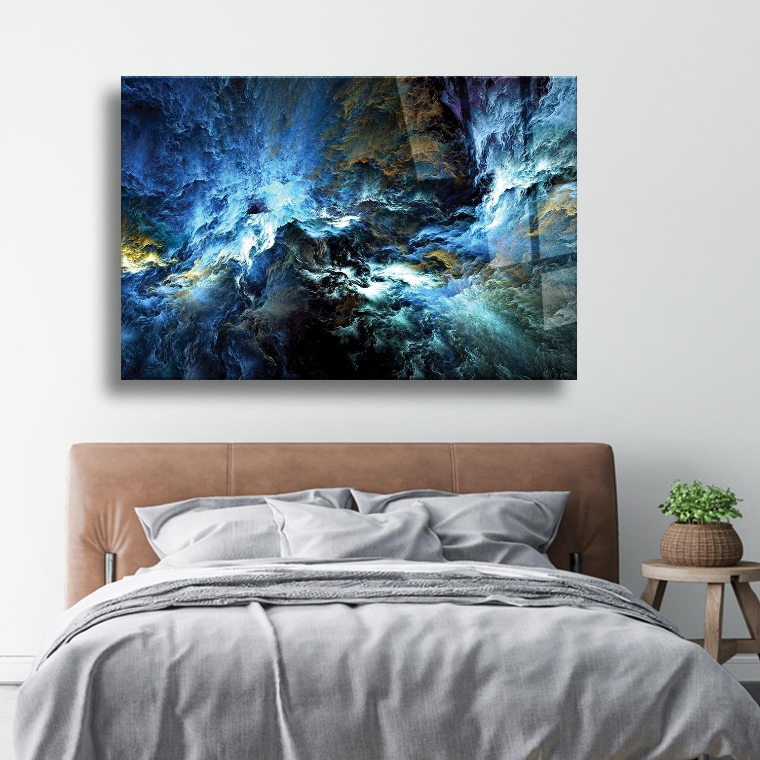 Mavi Dalgalar Temalı Dayanıklı Cam Tablo