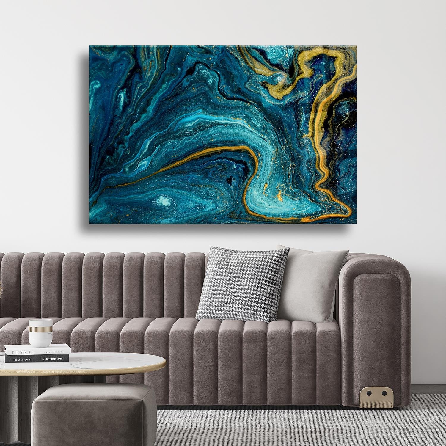 Mavi Ve Gold Renk Tonları Cam Tablo