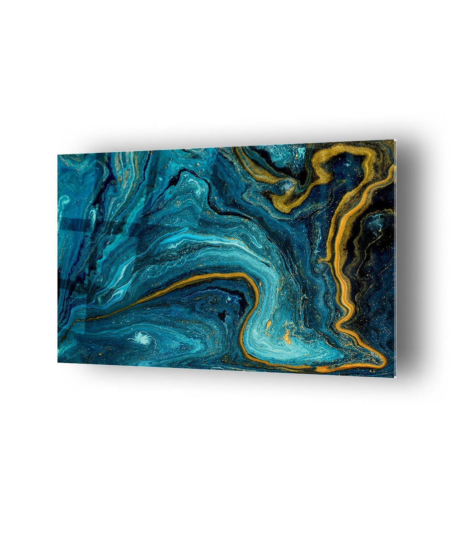 Mavi Ve Gold Renk Tonları Cam Tablo