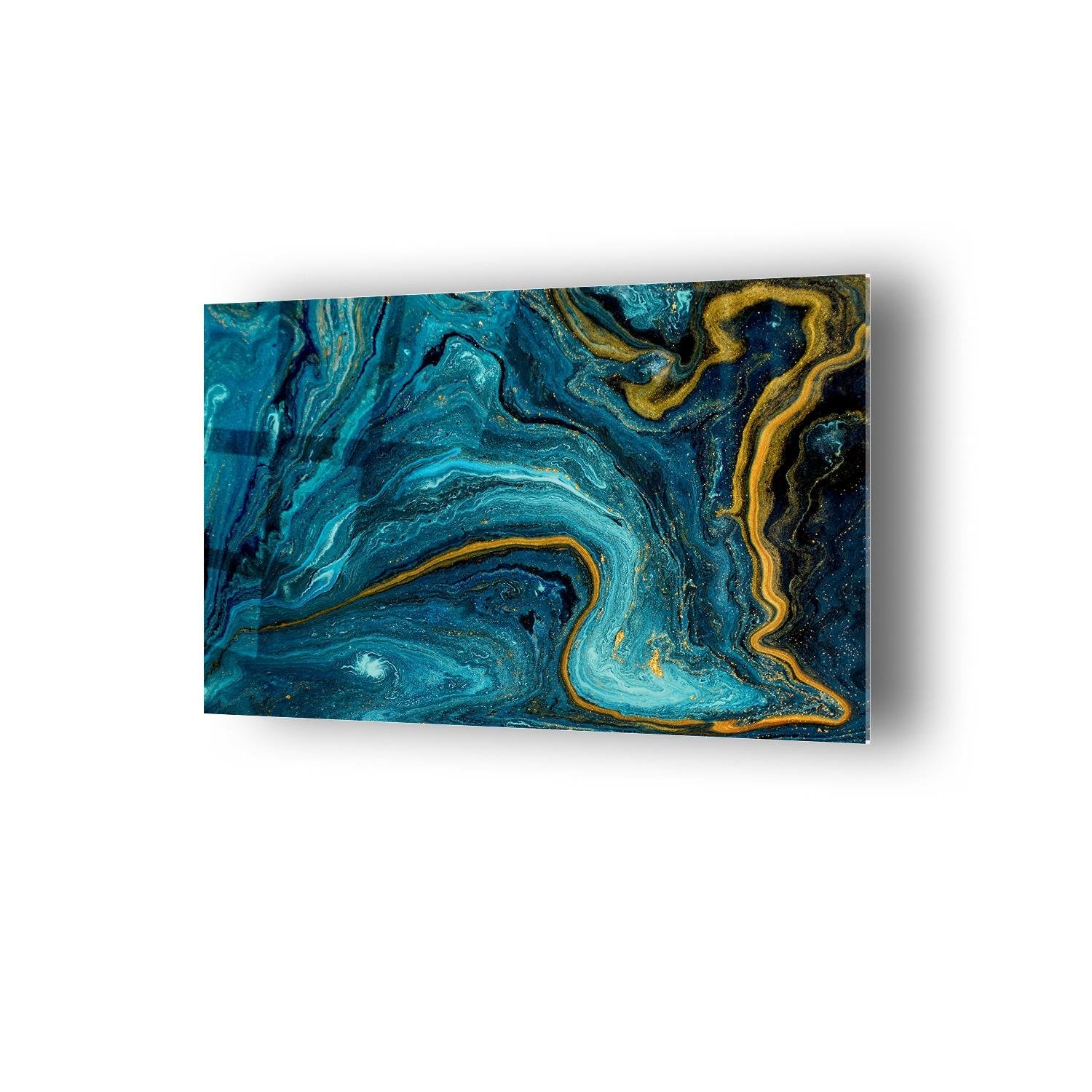 Mavi Ve Gold Renk Tonları Cam Tablo