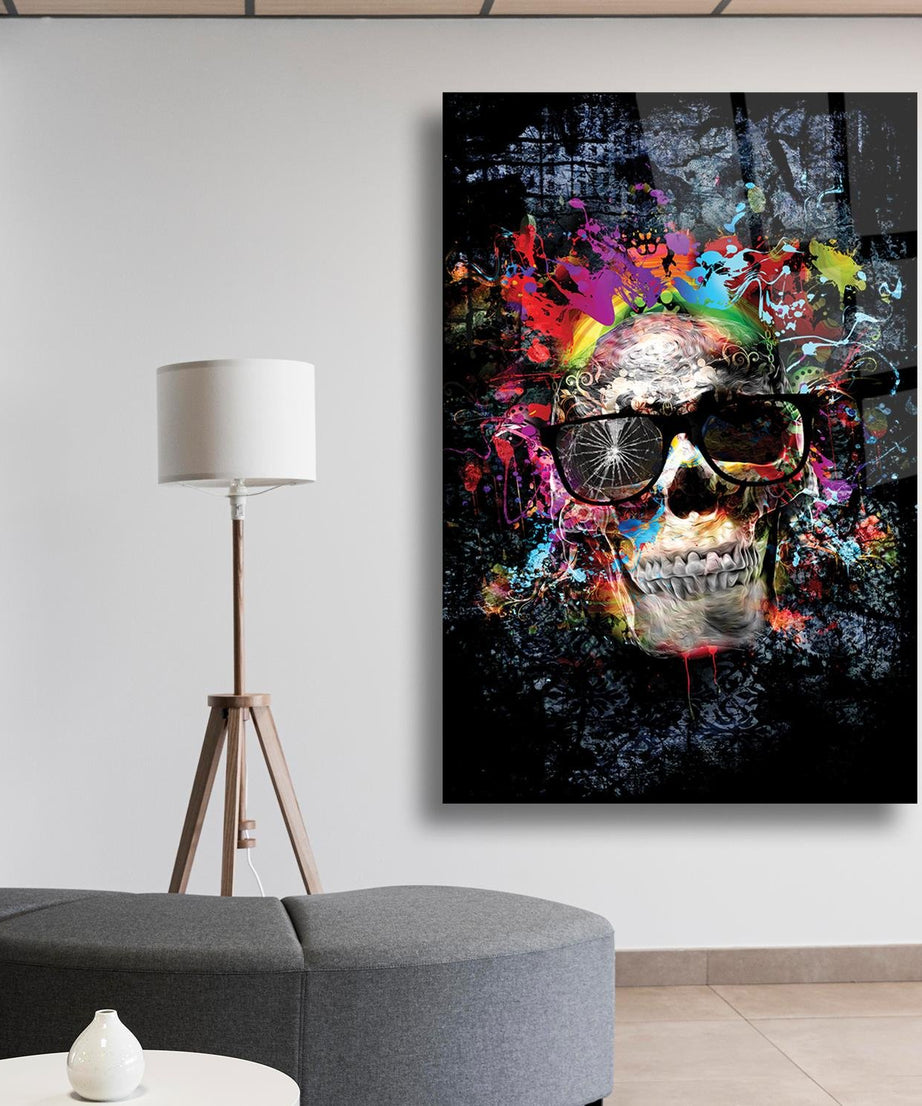 Modern Kurukafa Siyah Arka Fonlu Cam Tablo