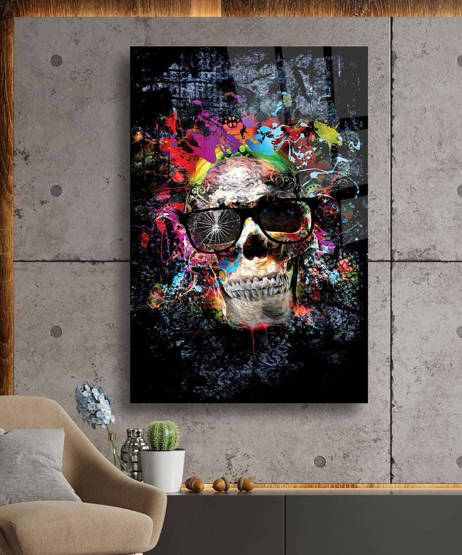 Modern Kurukafa Siyah Arka Fonlu Cam Tablo