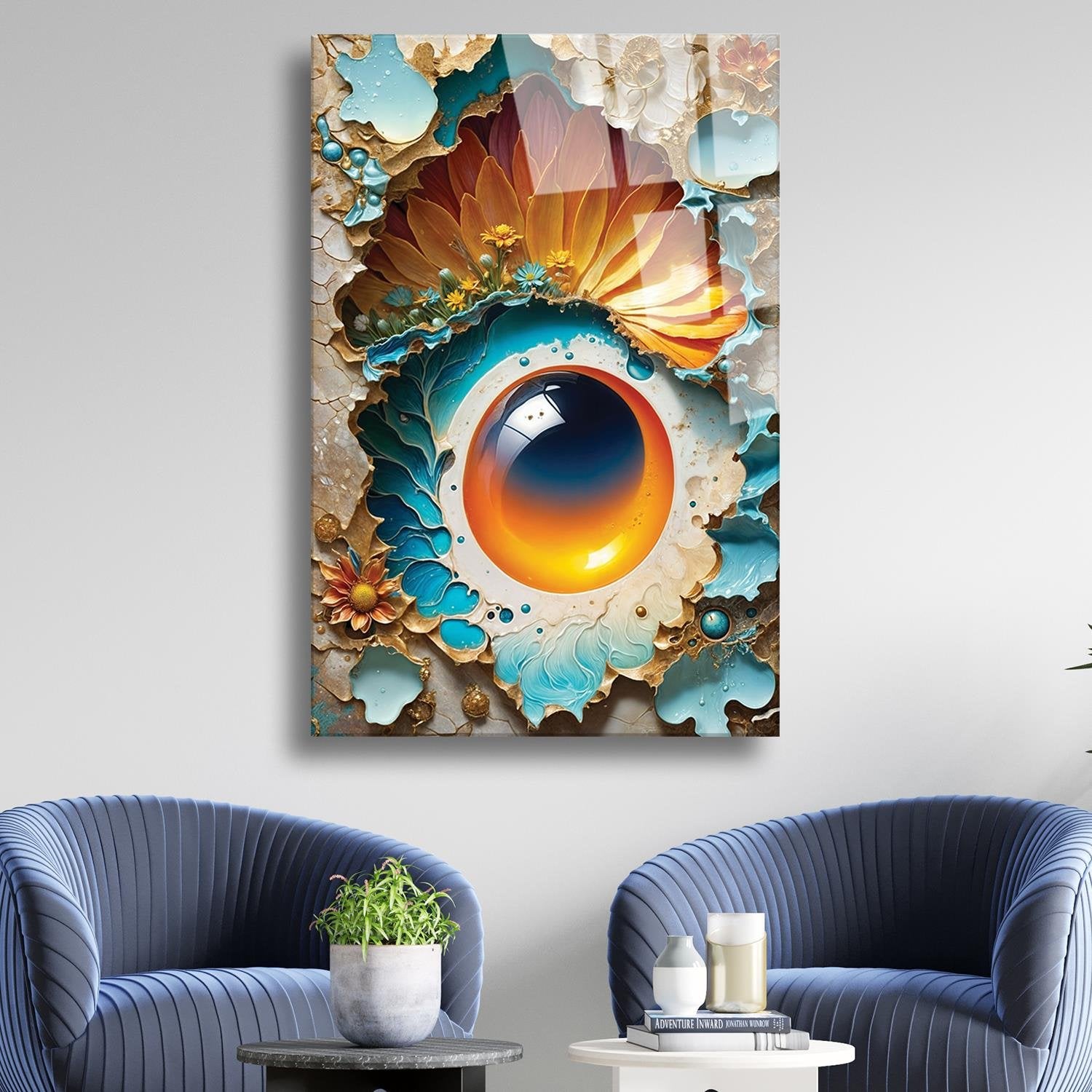 Modern Sanat Desenli Soft Renklerin Uyumu Cam Tablo