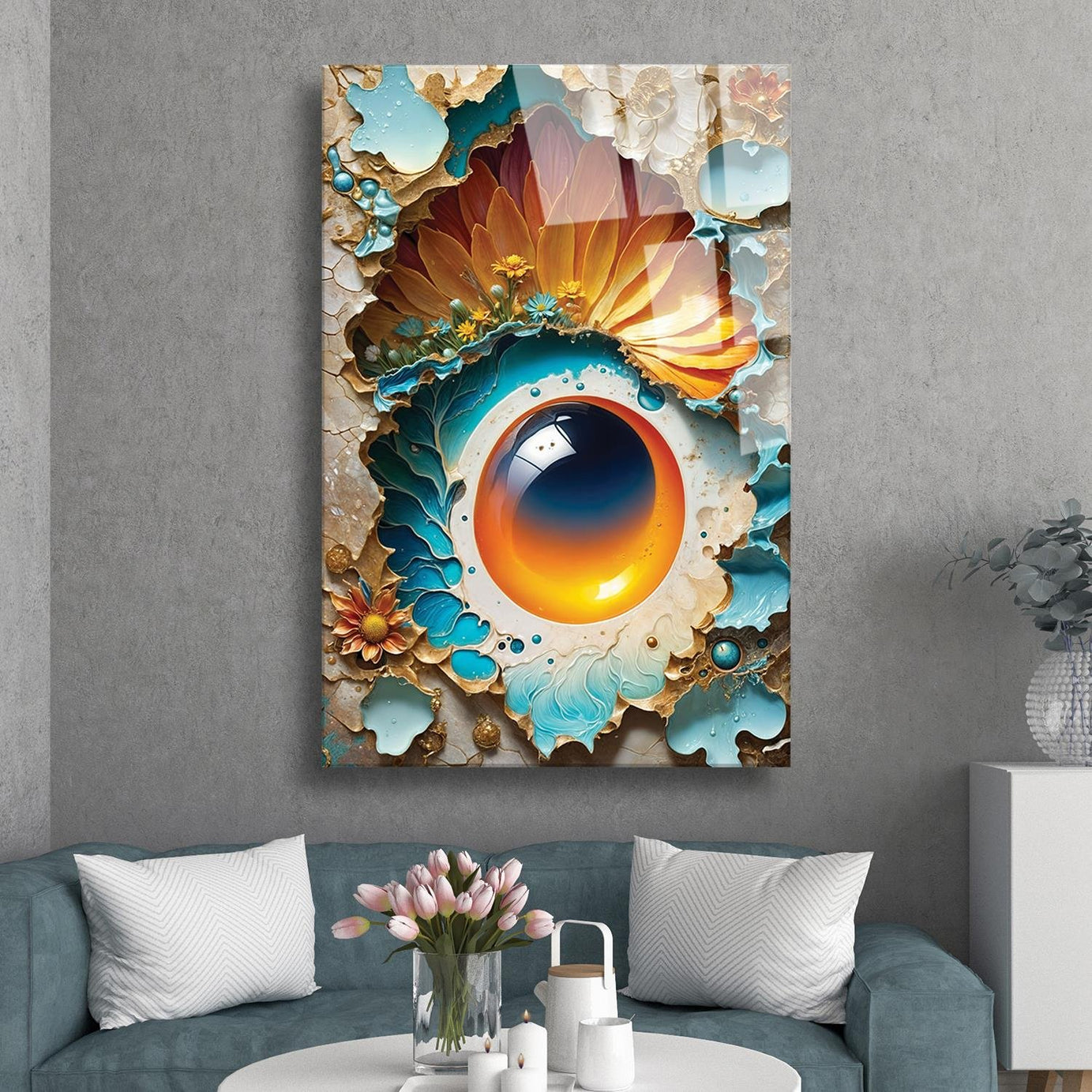 Modern Sanat Desenli Soft Renklerin Uyumu Cam Tablo