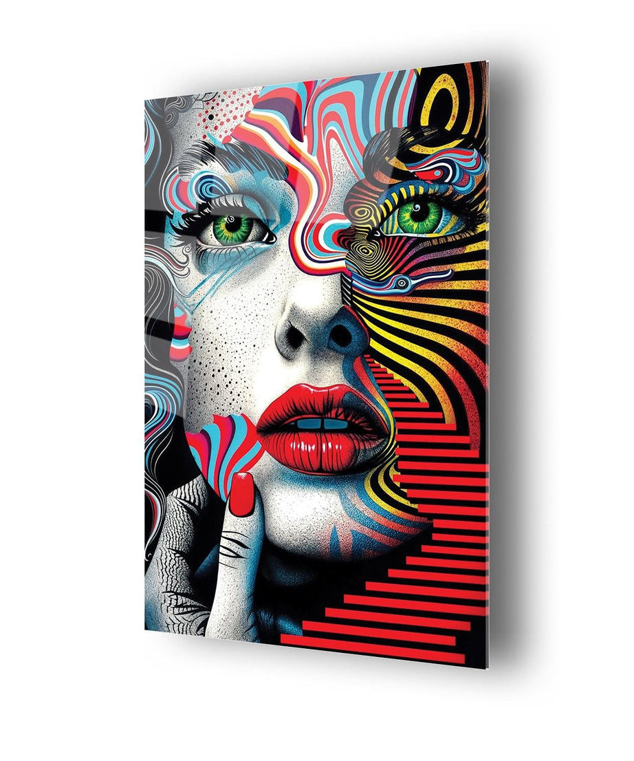 Modern Sanat Kadın Portresi Sürrealist Cam Tablo