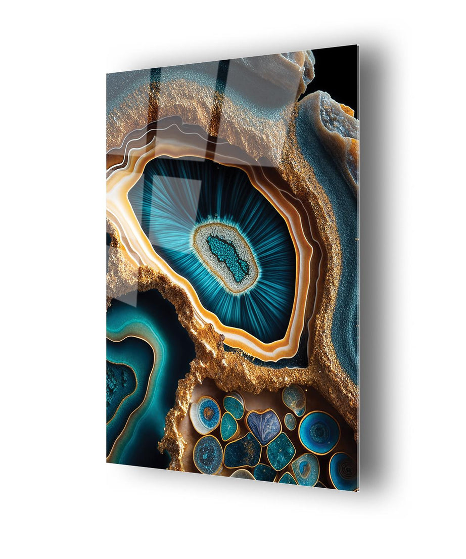 Modern Sanat Mavi Sarı Deniz Kabugu Dayanıklı Cam Tablo