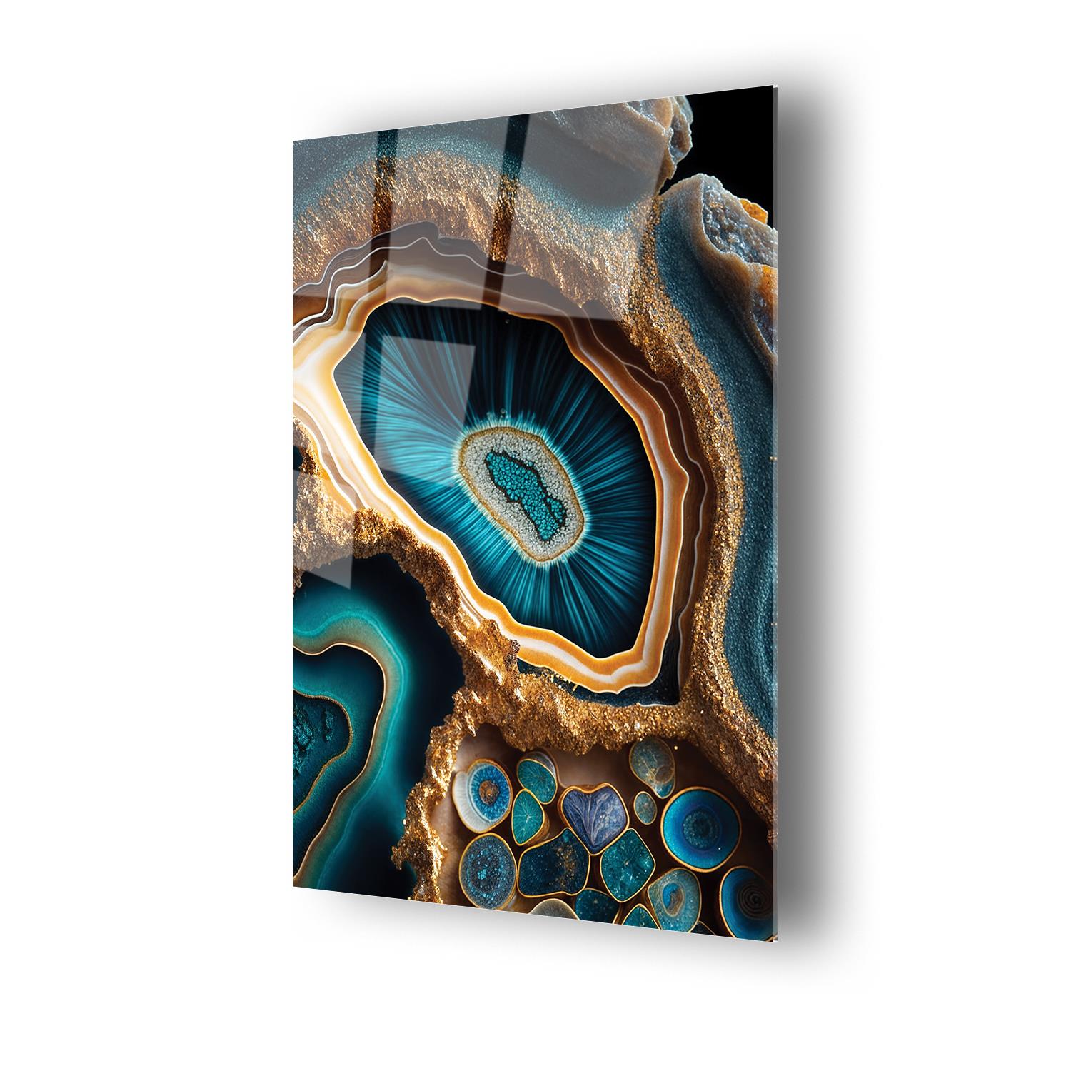 Modern Sanat Mavi Sarı Deniz Kabugu Dayanıklı Cam Tablo