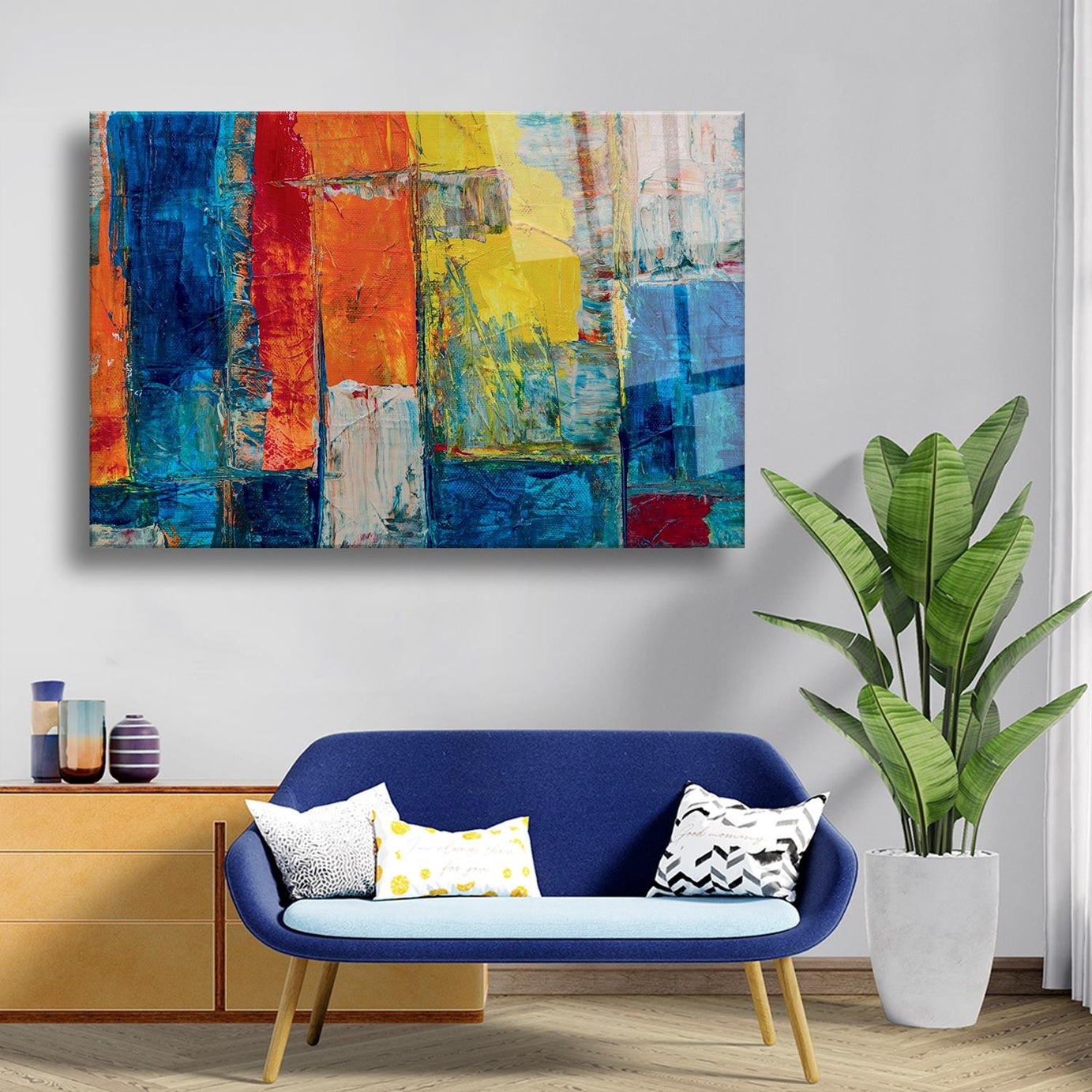 Modern Sanat Pastel Renkler Temalı Cam Tablo