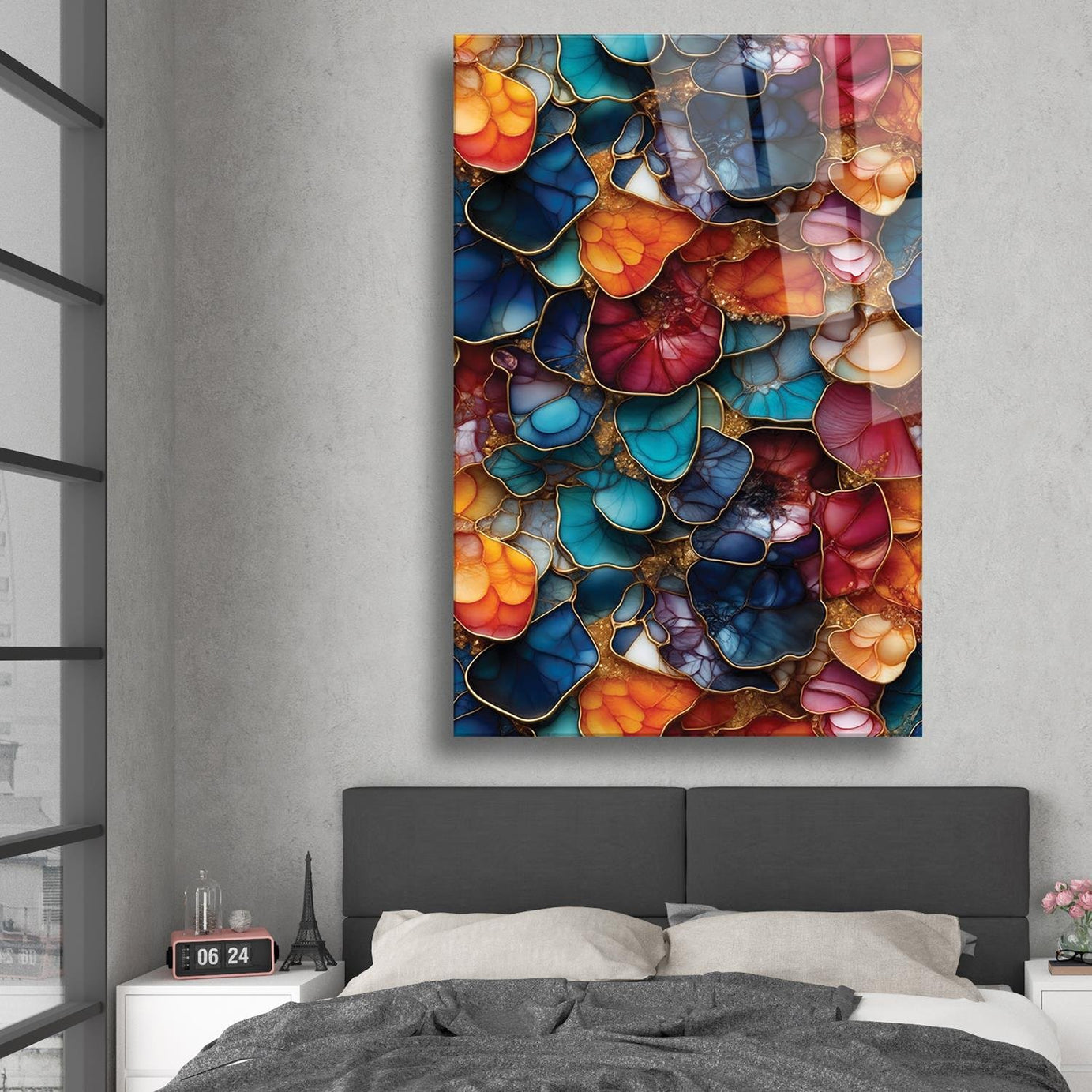 Modern Sanat Renkler Temalı Cam Tablo