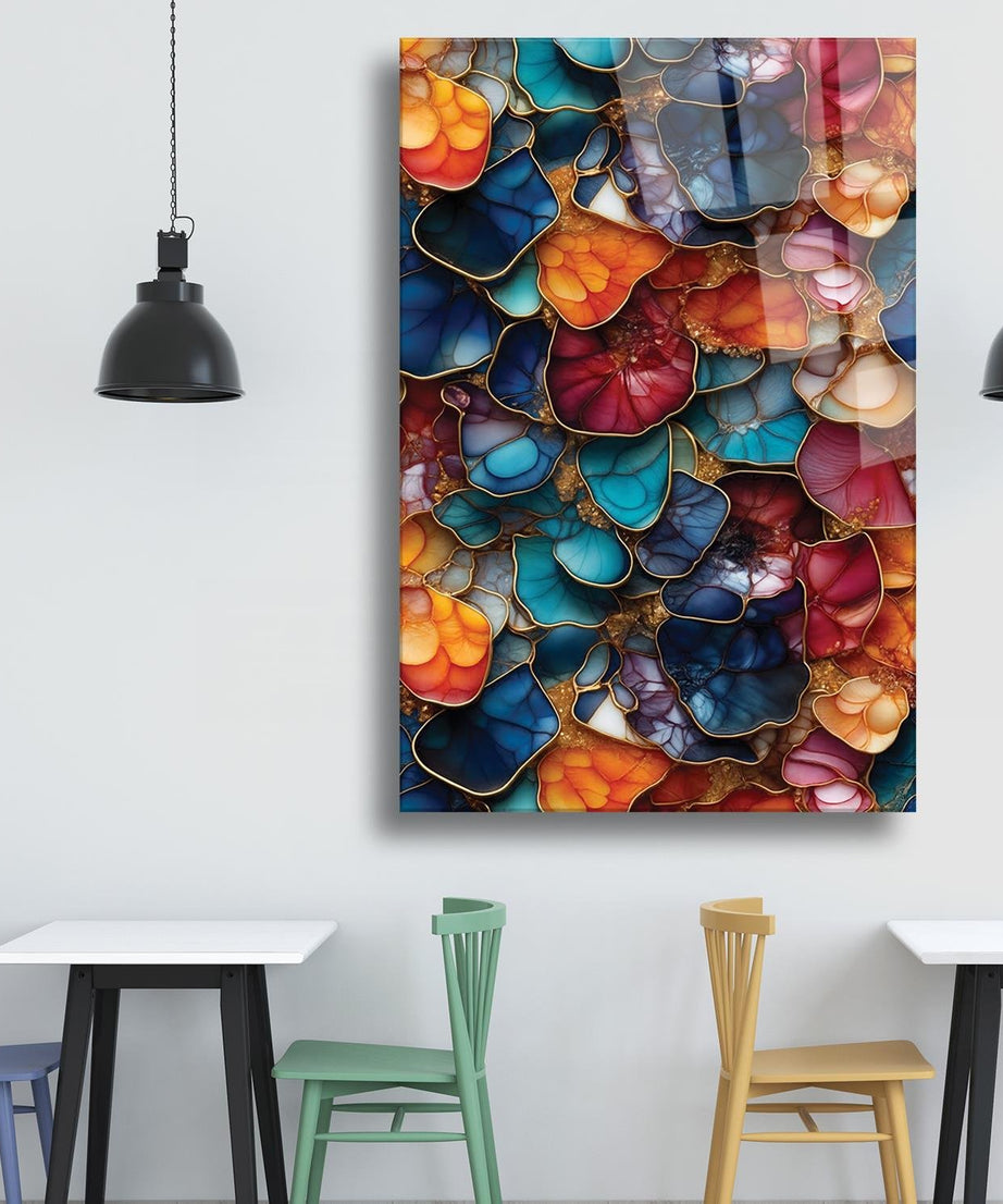 Modern Sanat Renkler Temalı Cam Tablo