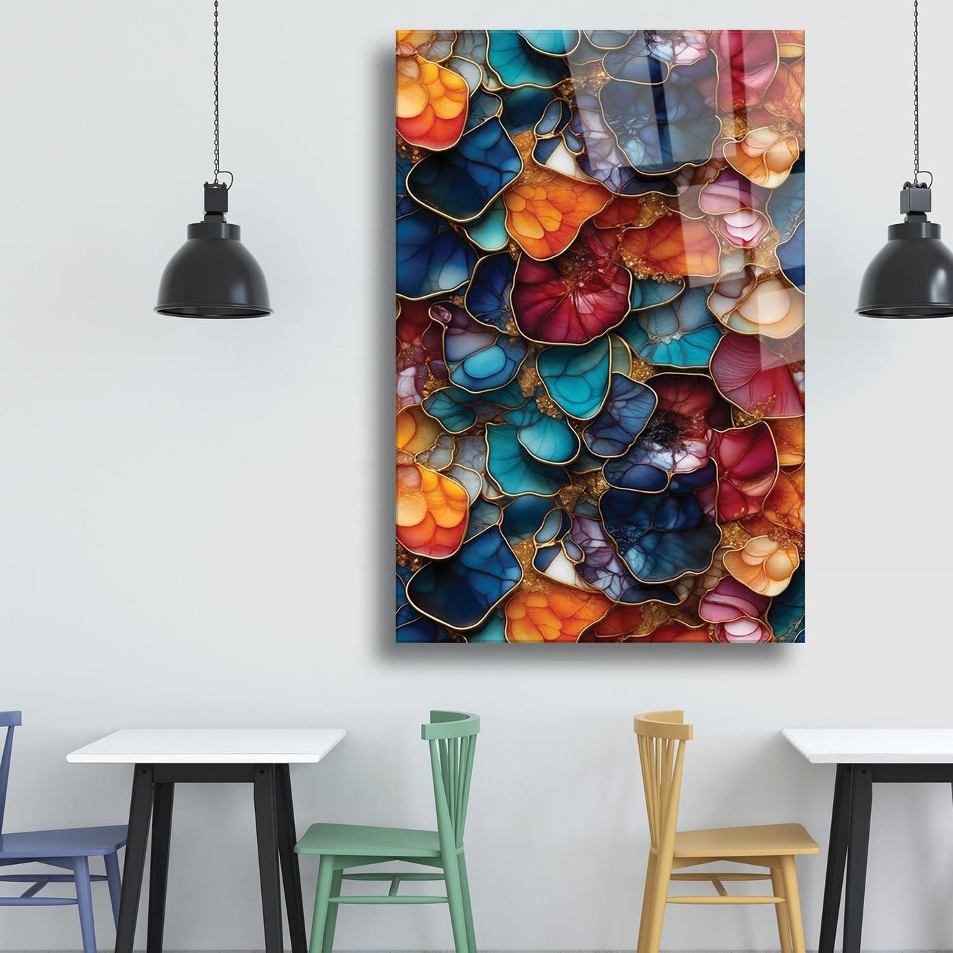 Modern Sanat Renkler Temalı Cam Tablo