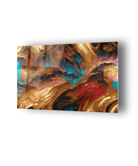 Modern Sanatsal Ahşap Ve Turkuaz Temalı Cam Tablo