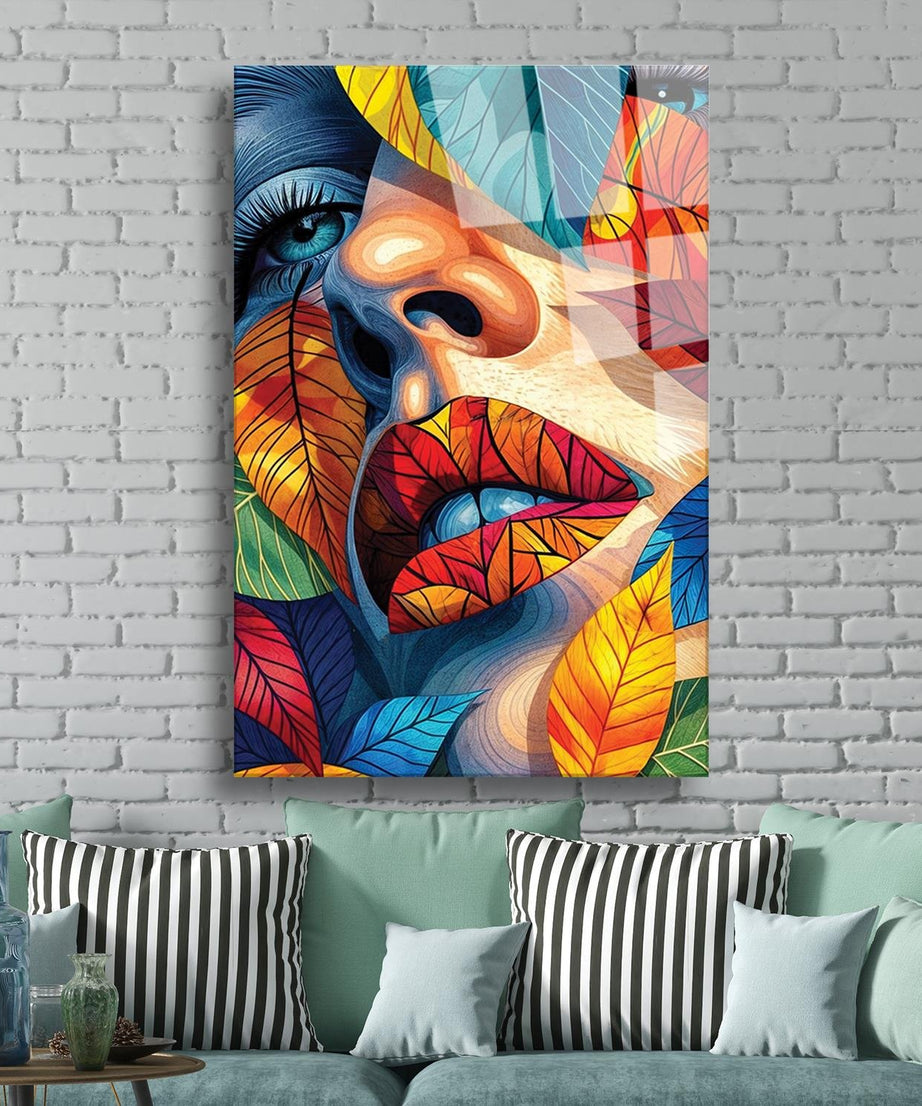 Mozaik Kadın Portre Serisi Cam Tablo